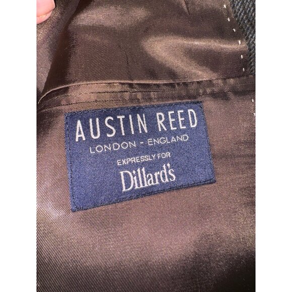 Austin Reed Blazer Sport Jacket 46L Wool Blend Brown Houndstooth Elbow Patches - Picture 6 of 14